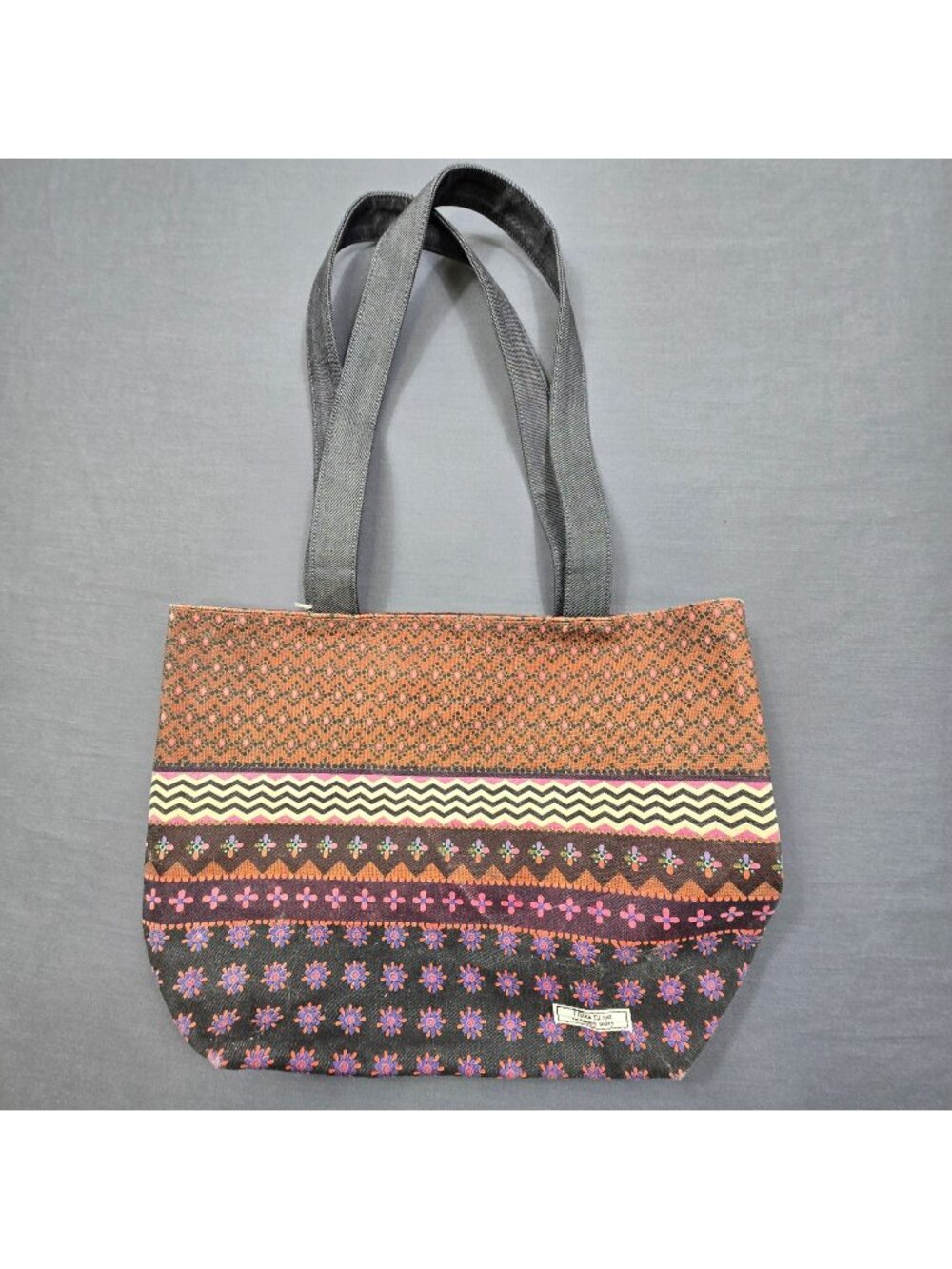 NEW Natural Life Tote Bag Multicolor Striped Floral Pattern 100% Cotton Boho